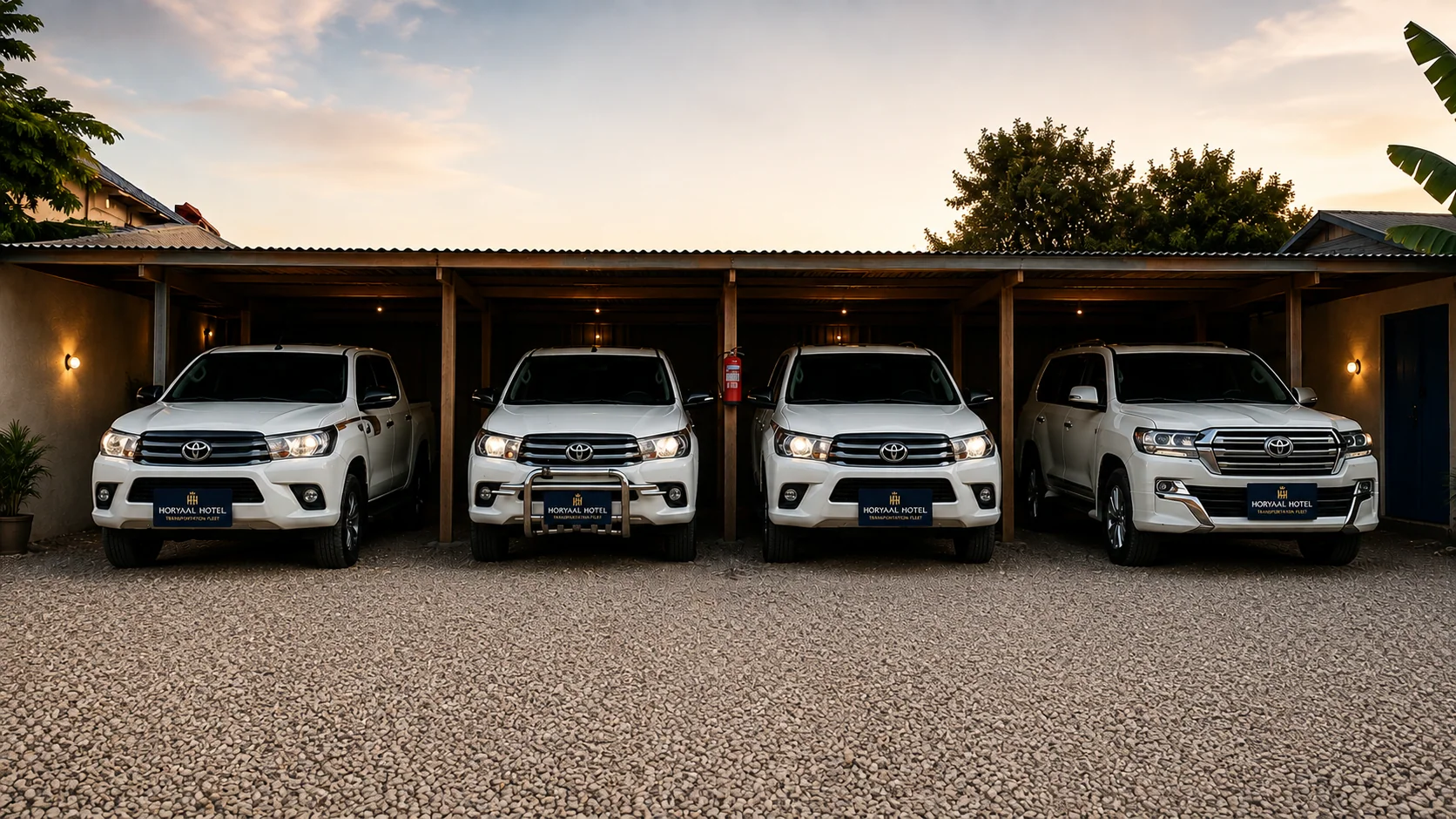 Horyaal Hotel executive vehicles under the covered hotel parking